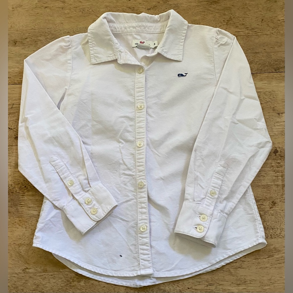 Vineyard Vines Girls’ Sz 6 White Cotton Logo Button Down